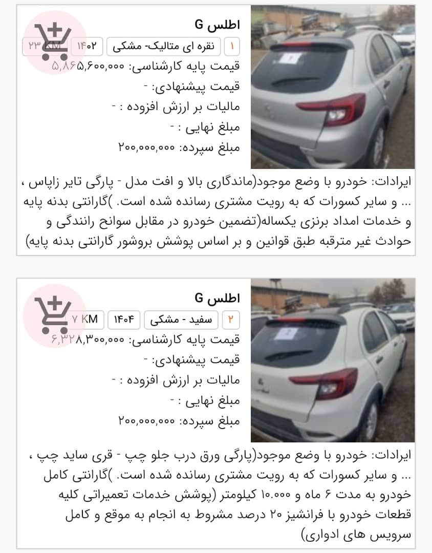 مزایده خودروهای سایپا یدک آذر 1404