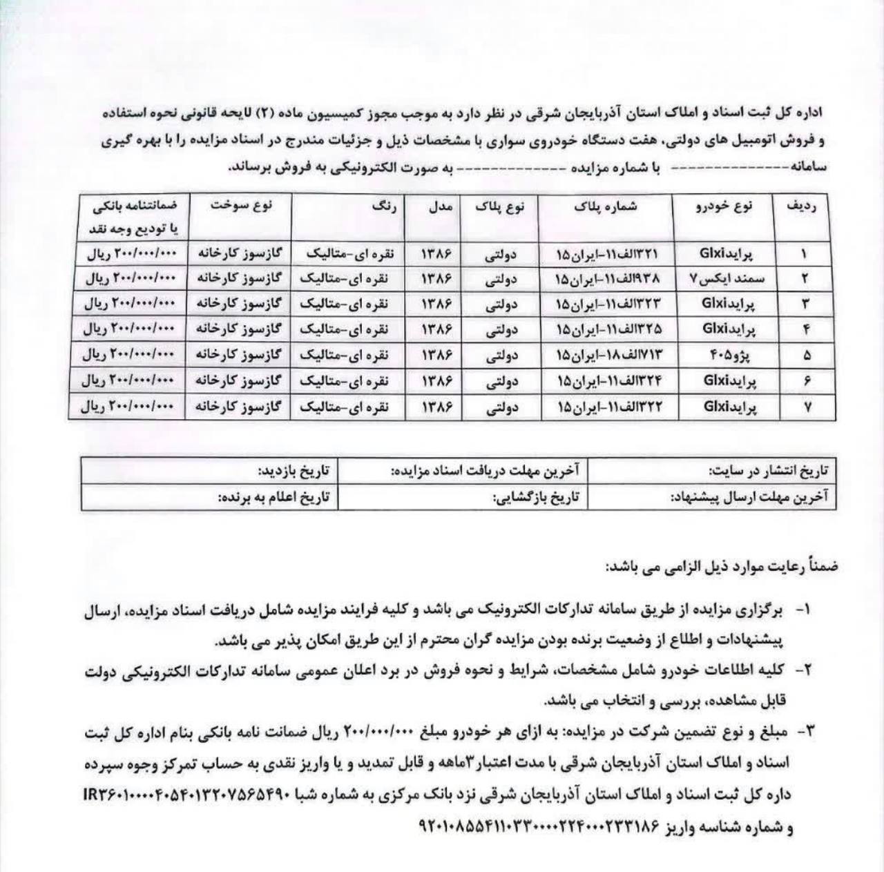 مزایده اداره ثبت اسناد و املاک آذربایجان شرقی